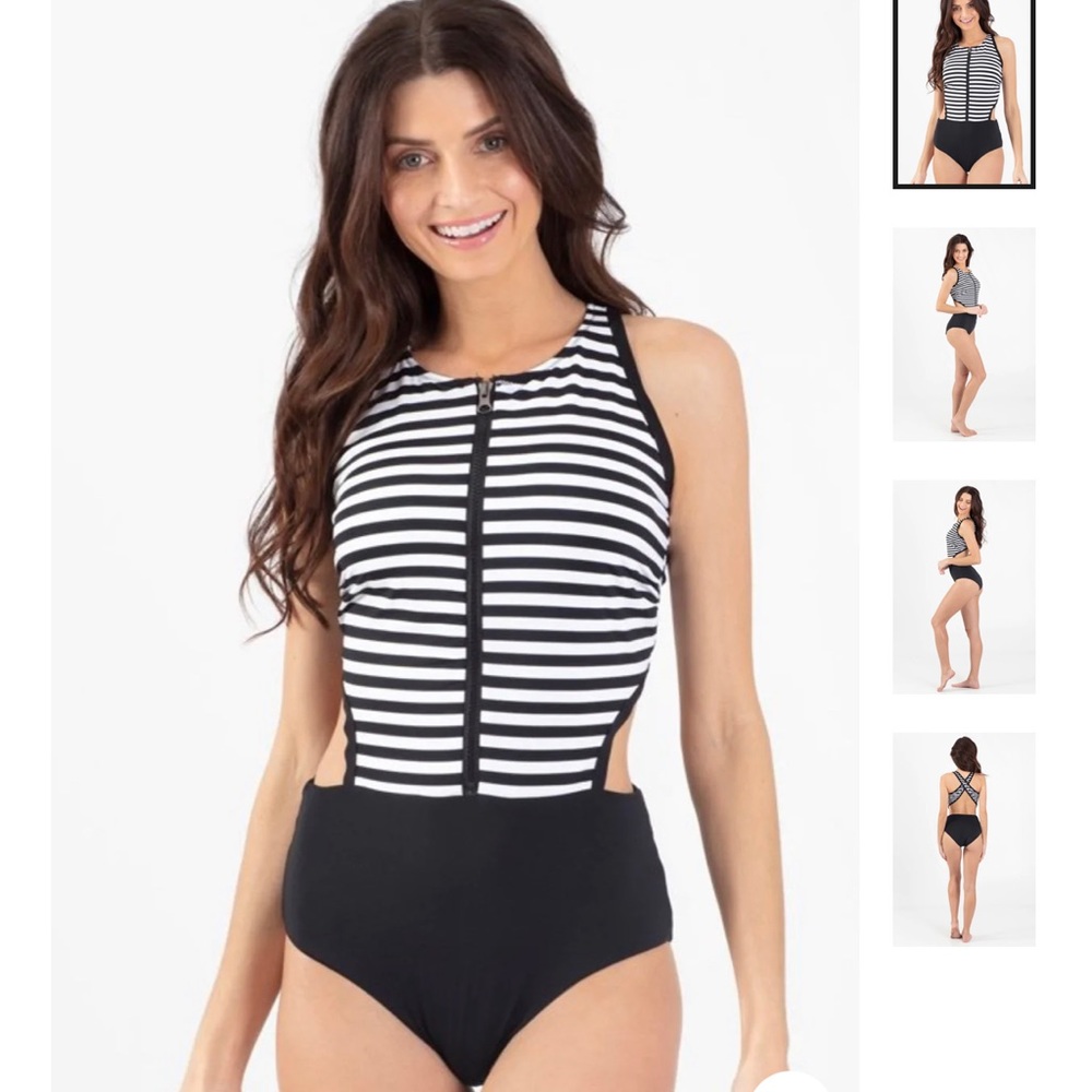 WAVE LIFE women XS One piece high waist panty swim front zipper built in bra